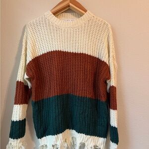 HYFVE Striped Knit Sweater - Cream, Brown, Green Medium to XL